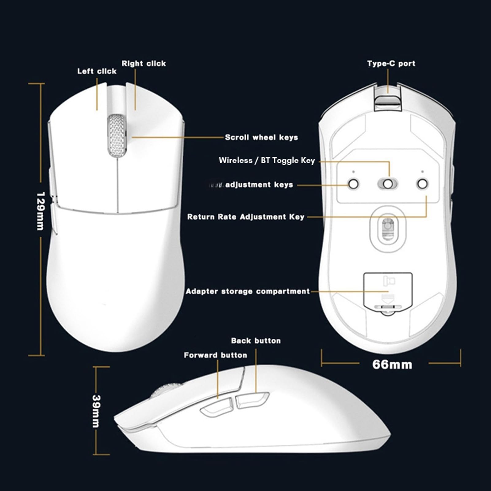 Mouse sottile mouse ultra sottile compatto Bluetooth 5.0 cablato Type C ricaricabile 500mAh 58g 6 DPI regolabili ricevitore USB per PC laptop tablet telefono