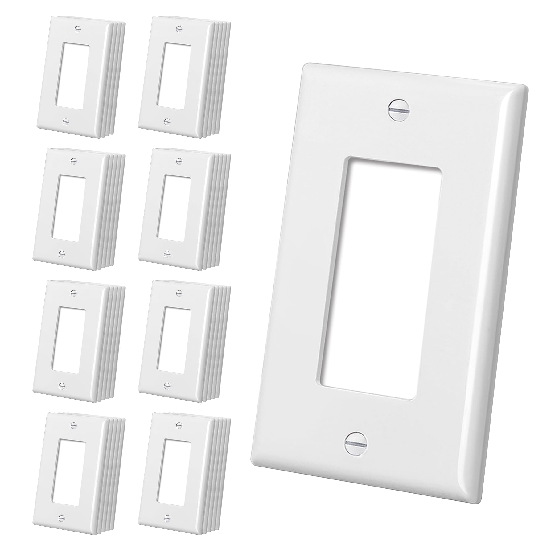 CML Mid-Size Decorator Wall Plates, 40 Pack Electrical Outlet Receptacle Covers, 1-Gang Switch Plates, Midway Size 3.18” x 5”, Impact Resistant, Gloss Finish, White