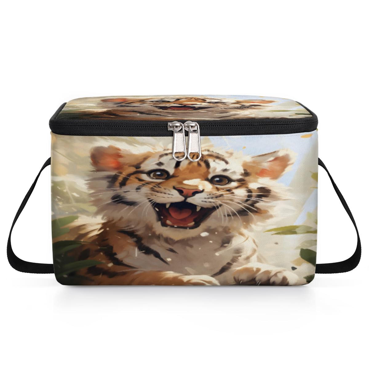 GzLeyigou Animal Tiger Lunch Bags for Women Men 9 Cans, Hot & Cold Food Delivery Bag Insulated Grocery Bag Insulated Lunch Box Small Tiger Cooler Bag for Office Work Picnic Beach