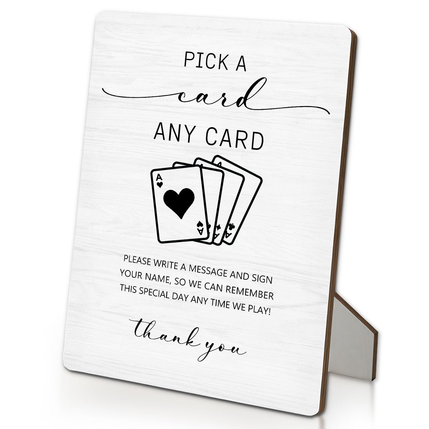 Tabliczka z napisem "Pick a Card", księga gości weselnych, drewniany stojak 13 x 18 cm, dekoracja stołu na ceremonię i przyjęcie (biały 01, 13 x 18 cm)