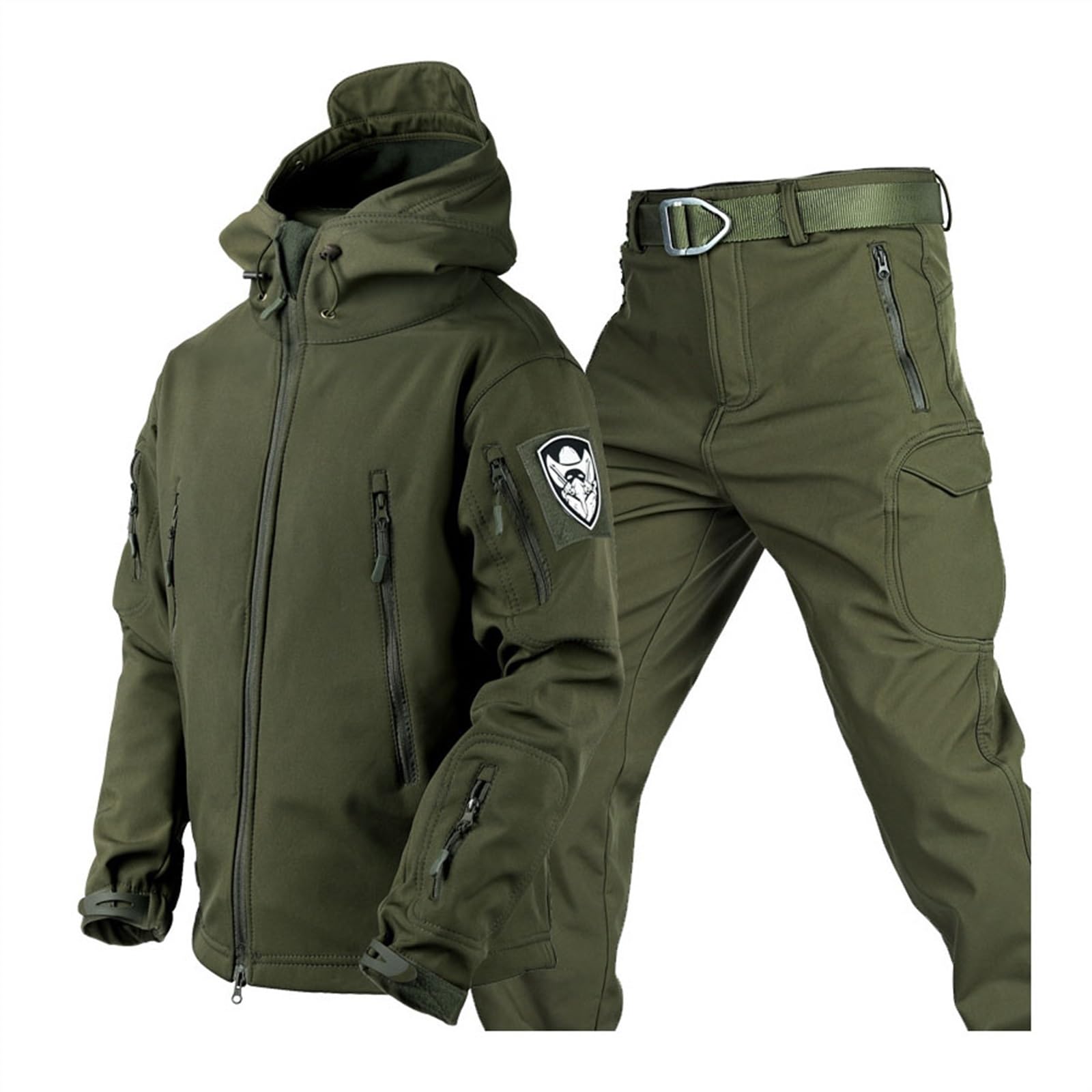 Wygwlg Unisex Green Snowboard Ski Suit For Men, Mens Winter Warm Hooded Ski Jacket With Armband And Pants With Belt Set, Waterproof Windproof Snow Suits Two Piece, For Skiing, Snowmobiling, Hiking (Color : Size