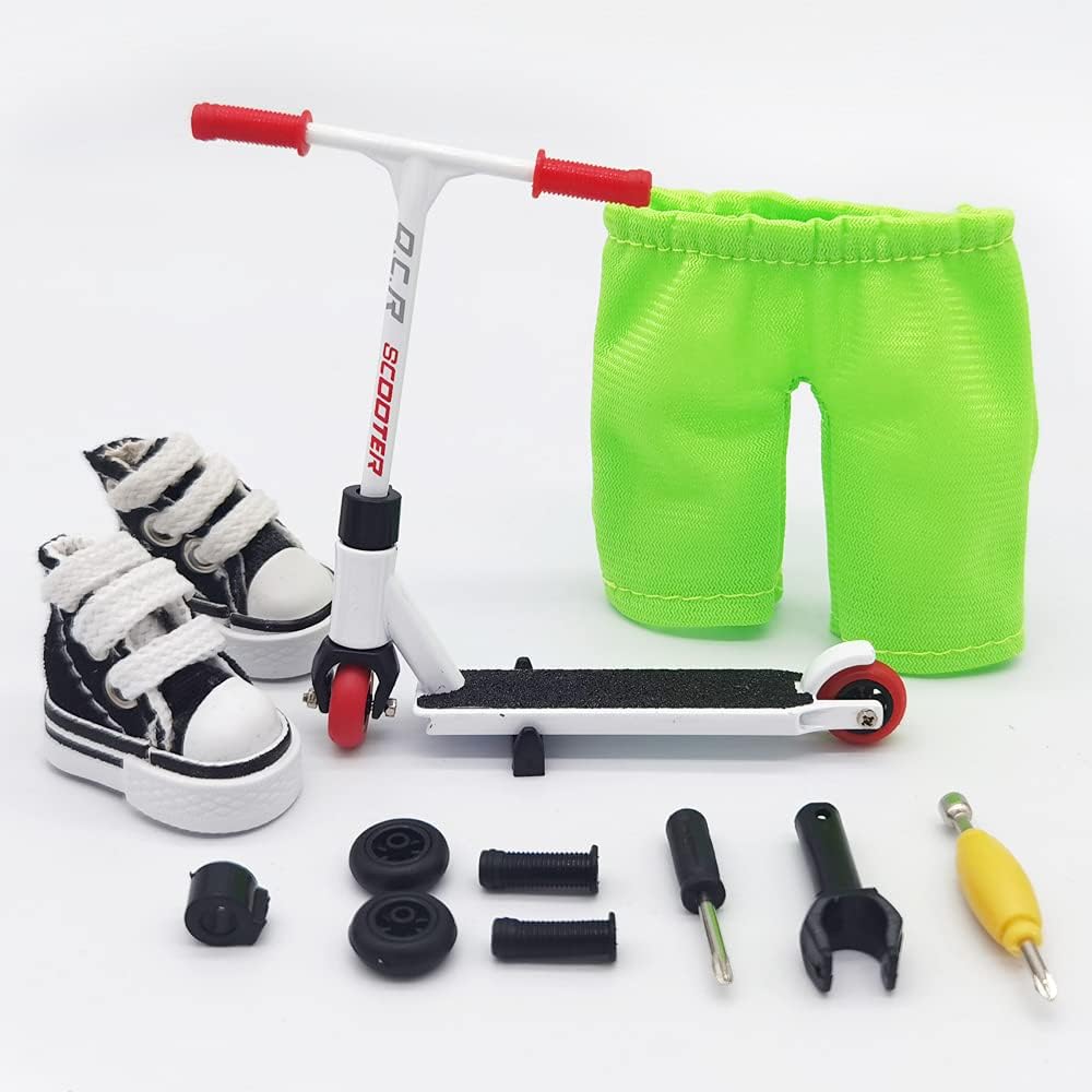 Mikemeng Finger Scooter with Tools and Shoes Finger Board Accessories for 6+ Years Old Kids Finger Toys- Pack 1 (White Scooter) : Toys & Games