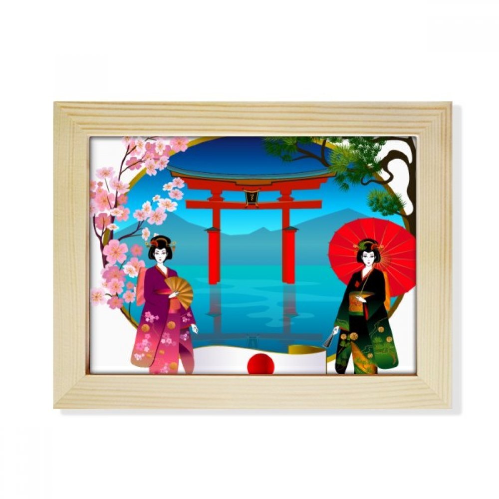 Marco de madera de 6X8 pulgadas con pintura de kimono de niña y paraguas Japón DIYthinker