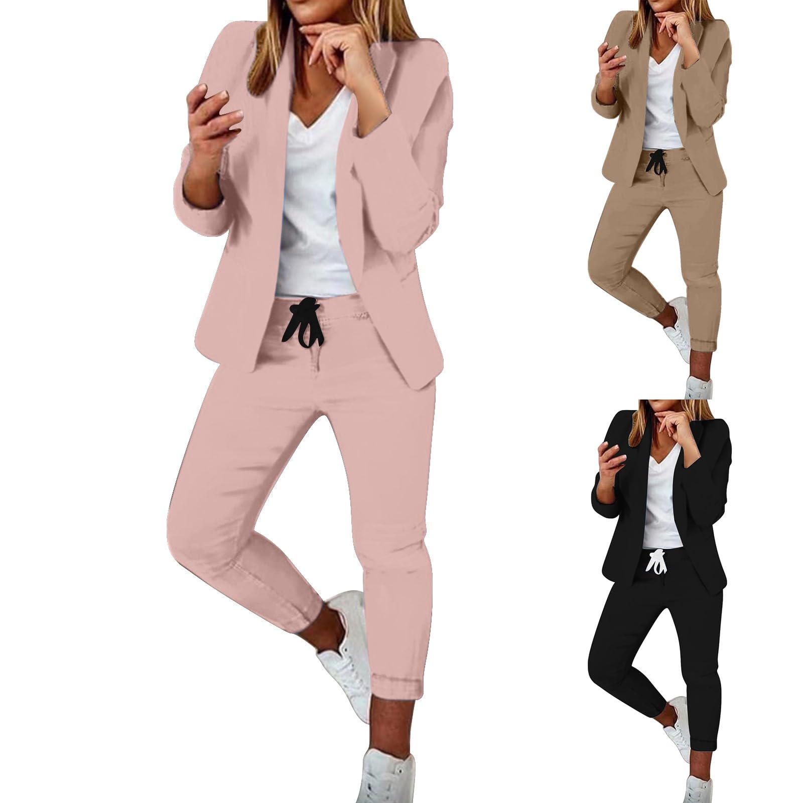 Costume pour femme Curvy 2 pièces élégant complet pour femme à manches longues bureau Blazer léger avec pantalon et blazer de cérémonie avec pantalon et jupe