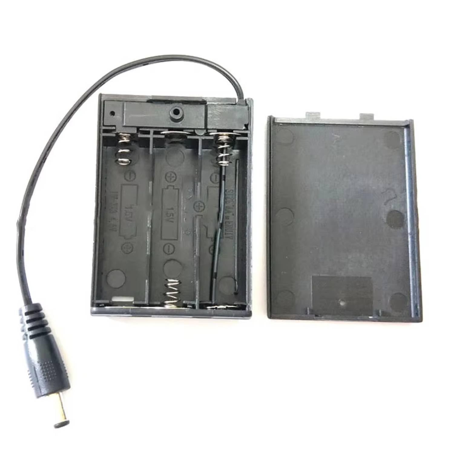 SOLDOUT AA battery Box with Lid and Switch with DC 5.5 x 2.1mm Plug Battery Storage Holder (3 Slots)