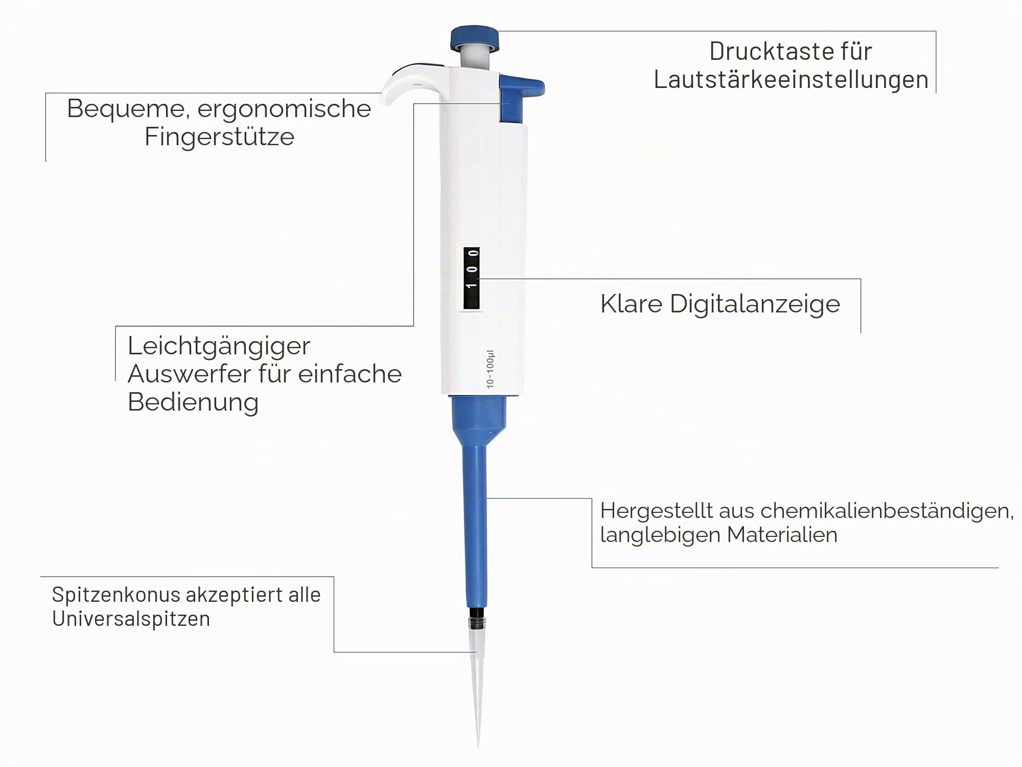 Mikropipettenset:3 x TopPette wissenschaftliche Pipetten (0,5-10 ul; 10-100 ul; 100-1000 ul), verstellbarer einzelner Kanal, mehrteilige, autoklavierbar, Pipetten
