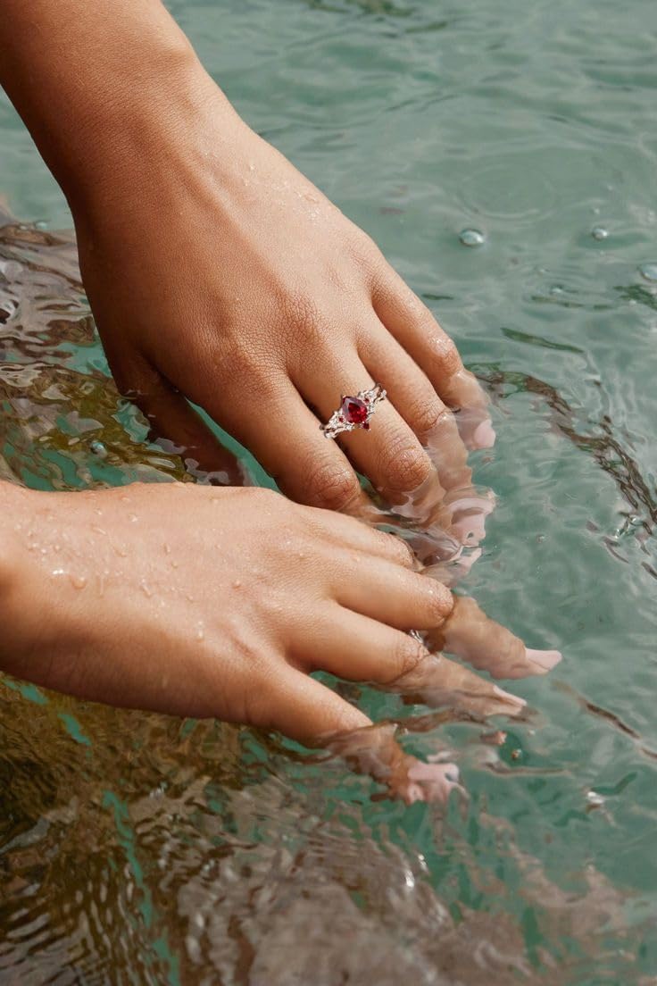 10K 14K 18K Solid Gold Gemstone Engagement Ring Set for Women Flower Design Ring Set Pear Cut Gemstone Bridal Wedding Ring Set Size 4-16 - Image 4