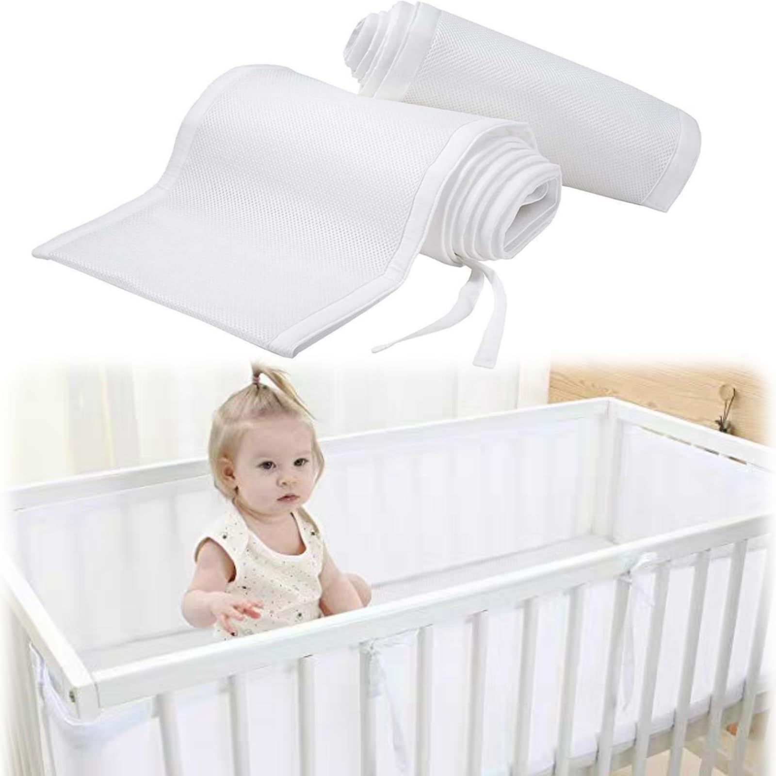 Tours de Lit Bébé Cabane,Contour de Lit Bébé Respirant,Doublure en Maille 4 Côtés,Tours de Lit en Maille Respirant,Lit de Bébé Respirants Anti Collision,4 Côtés Tissu en Mailles Respirantes