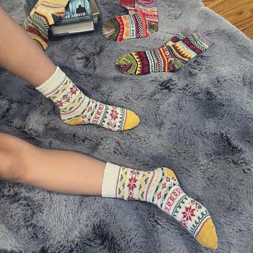 Womens Wool Knitted Thick Thermal Socks Winter Warm Soft Cabin Assorted Cozy- 6 Pack3