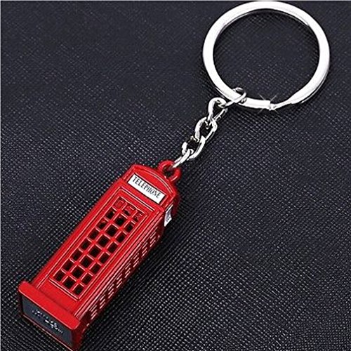 Image of City-Souvenirs London Telephone Box Key Chain in Red - London Souvenir Die Cast Metal Keyring - 3D Red Phone Booth