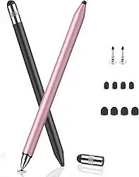 MHSHOP Caneta para Tablet Caneta Touch Caneta Stylus Capacitiva Premium Caneta iPad e Tablets Alternativa à Apple Pencil Kit com Duas Canetas Touch (Rosa e Preto)