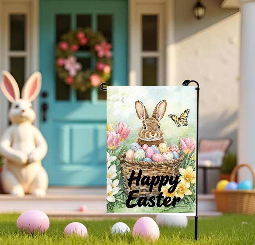 Happy Easter Garden Flags 12x18 Double Sided, Small Burlap Bunny Floral Butterfly Garden Flag Easter Holiday Outdoor Yard Decorations - Image 5
