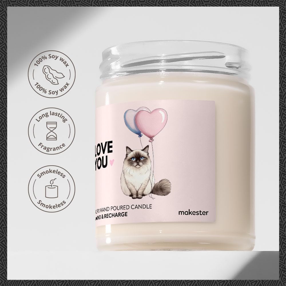 Ragdoll Cat Gifts - Luxury Soy Wax Candle - Vanilla, Jasmine, Sugared Almond - Makester, White - Image 2