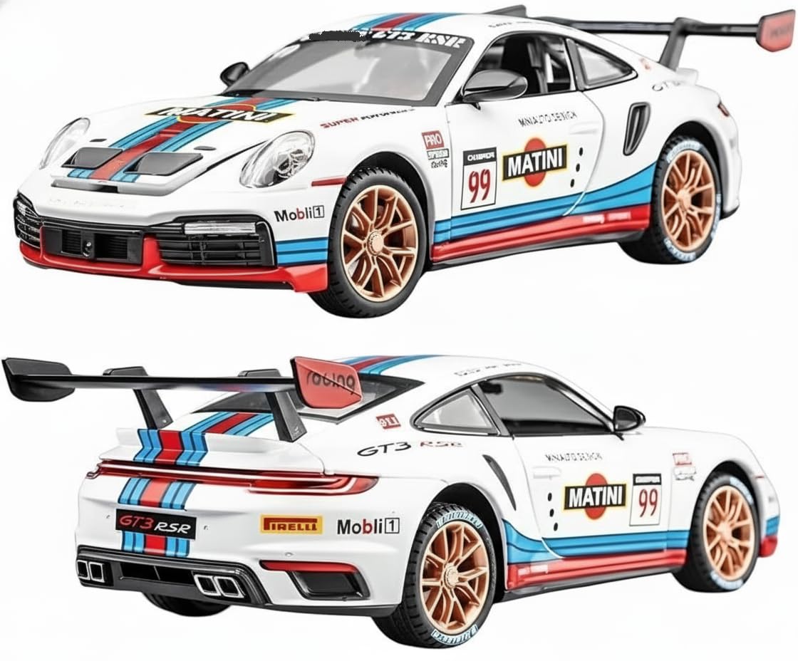 Sky Tech® Matini Porscche 911 GT3 RSR Turbo S 1:32 Scale Model Car Exclusive Alloy Metal car Pull Back Die-cast Metal Toy car with Openable Doors Light Music Best Gifts Toys Kids【Colors as Per Stock】-image-13