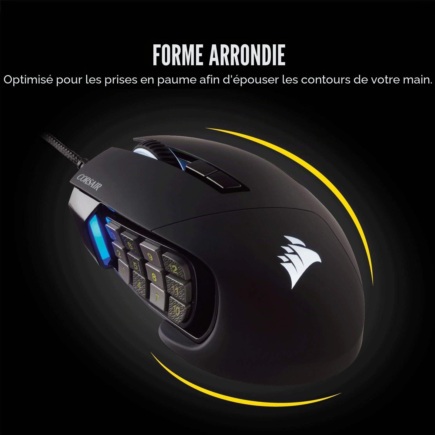 Corsair Scimitar PRO souris USB Optique 16000 DPI Droitier - Souris (Droitier, Optique, USB, 16000 DPI, Noir)