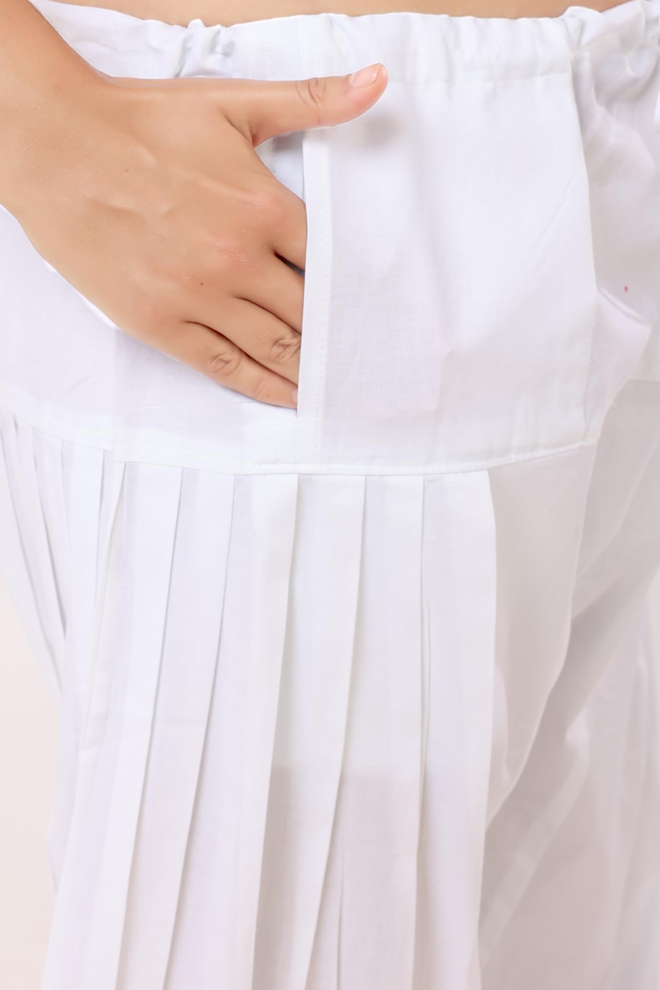 TRASA Semi Patiala Salwar Cotton One Side Pocket Traditional Indian Bottomwear Pant - Free Size Fit up to XXL - White - Image 9 thumbnail
