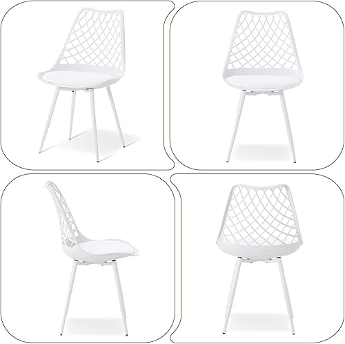 Miniatura 7 de Juego de 4 sillas de comedor modernas de plástico, sillas acolchadas de tulipán de mediados de siglo para cocina, sala de estar, diseño de malla,