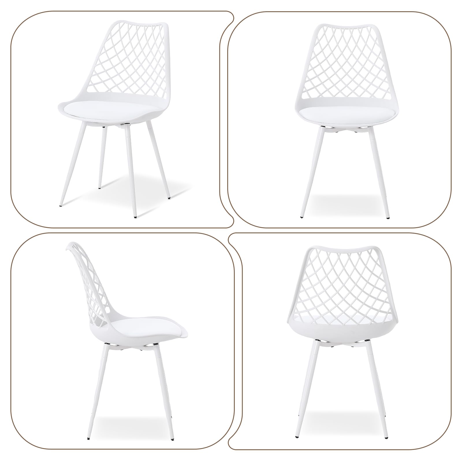 Lot de 4 chaises de Salle à Manger, chaises de Cuisine, chaises rembourrées pour Salle à Manger, Salon, Jardin et Plus Encore, Blanc