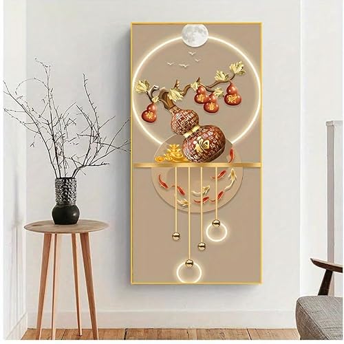 Ukixom Inner Frame Canvas Prints Featuring A Prosperous Gourd And Goldfish Design, Suitable For Bedrooms, Doors Home Wall Art Decoration(40X80cm(16X32in)/Innerframe)
