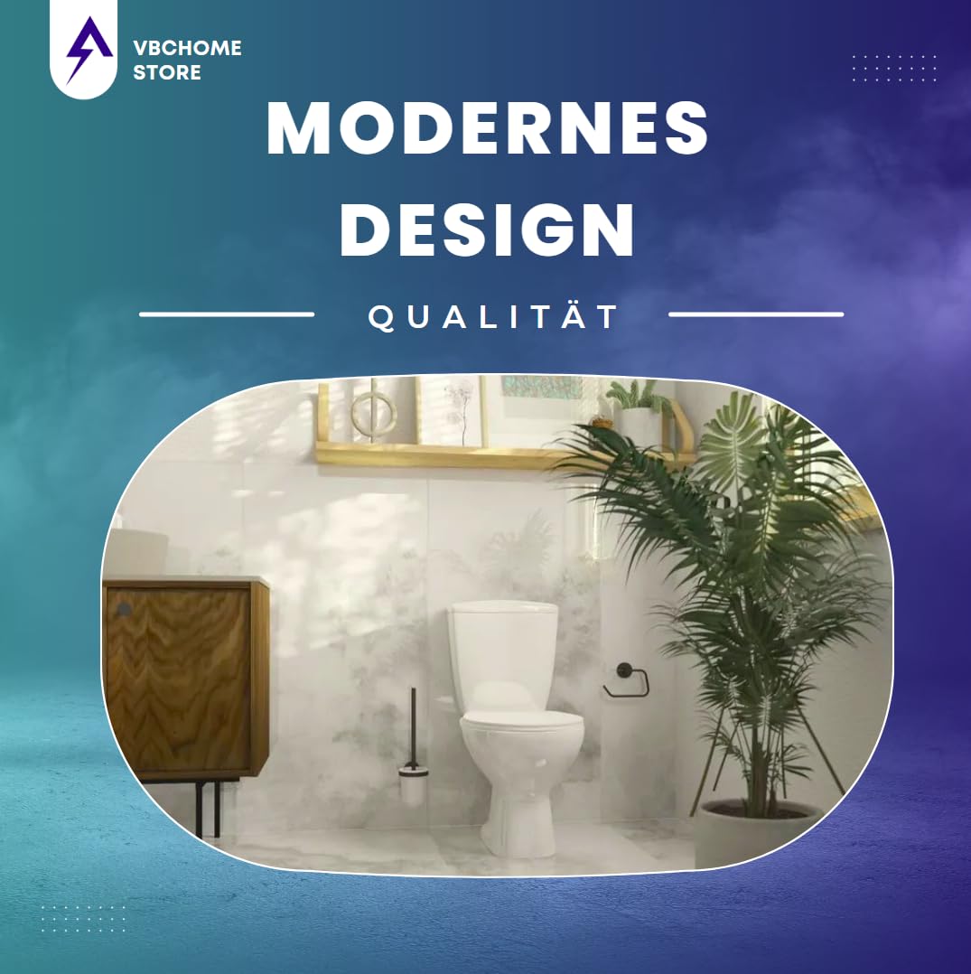 VBChome Set completo WC da terra in ceramica con sciacquone, sedile in polipropilene con abbassamento automatico funzione SoftClose, scarico verticale, igienico ed estetico