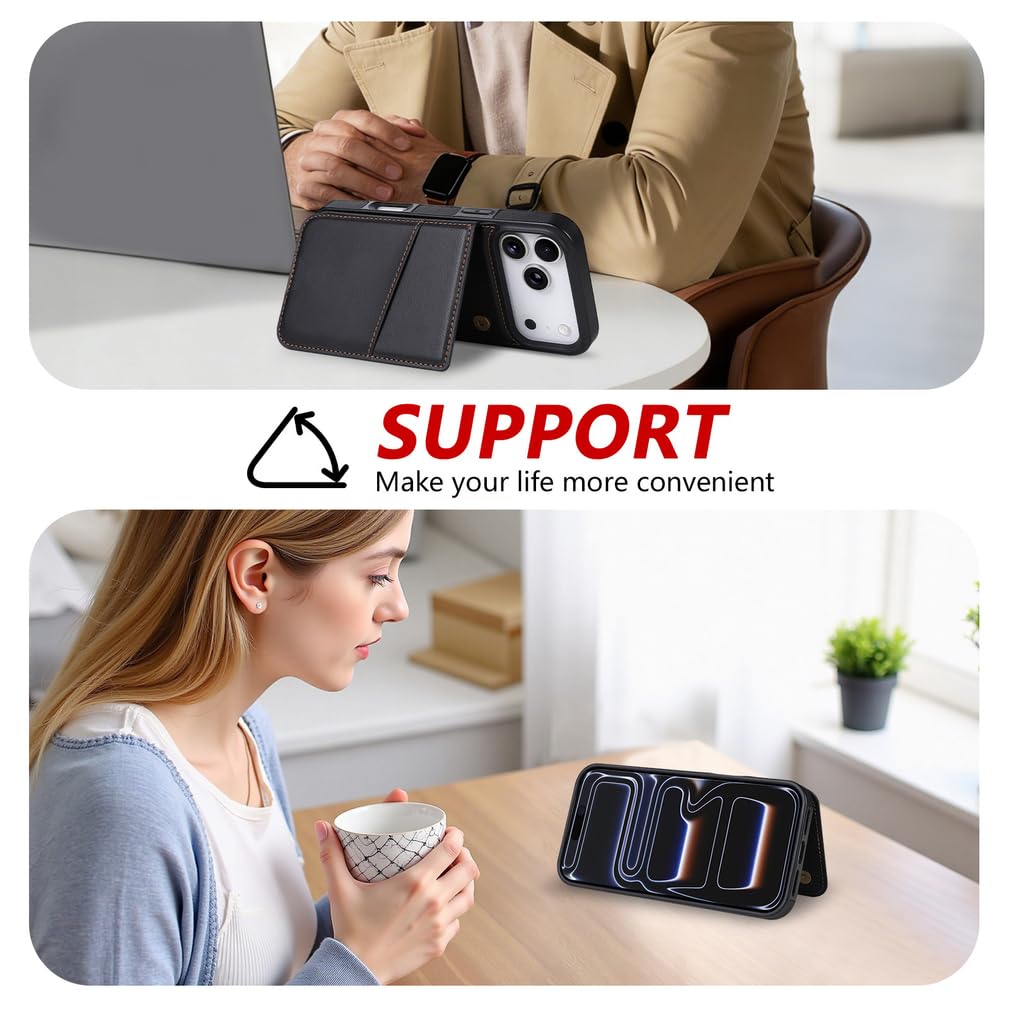 Etui z portfelem do iPhone'a 17/17 Pro/17 Air/17 Pro Max, skórzany portfel, etui na telefon, stojak, ochrona przed upadkiem, biznesowa powłoka ochronna RFID (brązowy, 17 Air)