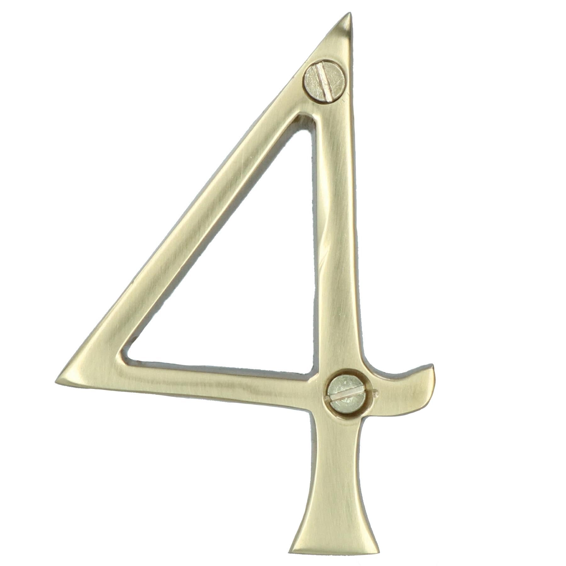 Brass House Number 4 Door Sign 70mm Plaque Street Home Address Mail Letter