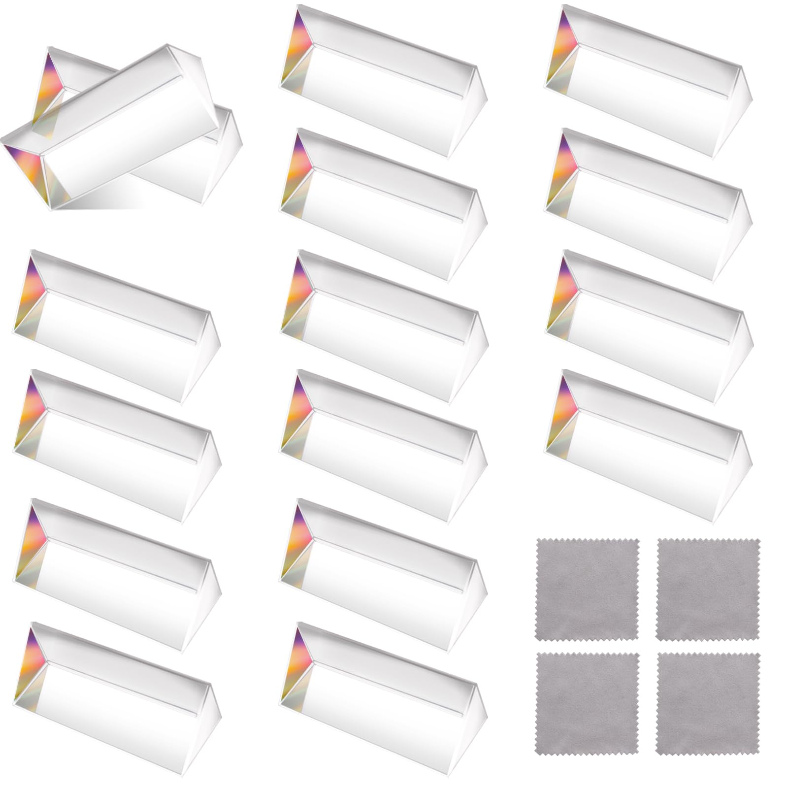 TANEMUDO 14 Pcs Clear Triangular Prism Optical with Cleaning Cloth Glass Triangular Prism for Photography Effects, Physics Teaching, Light Spectrum, and Optics Prism (2.4 Inch)