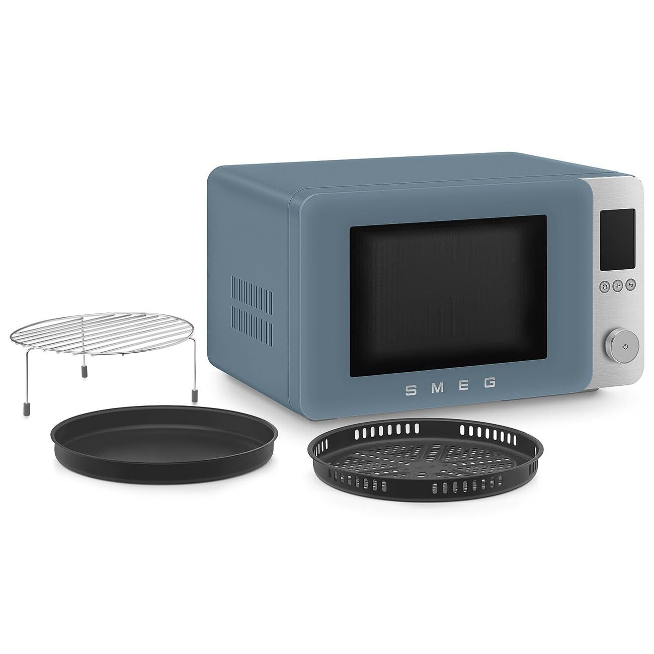 Smeg, Four à Micro-ondes Combiné MOC02SBMEU, 9 Fonctions et 3 Combinées, 25 Programmes Automatiques, Technologie Inverter, Système Soft Close, Accessoire Grille Inclus, 2100 W, Bleu Orage Mat