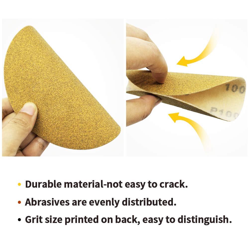 SPEEDWOX 50 Pcs 6 Inches Sanding Discs 100 Grit Dustless Hook and Loop Sandpaper for Random Orbital Sander Yellow Finishing Discs for Automotive Woodworking - Image 3