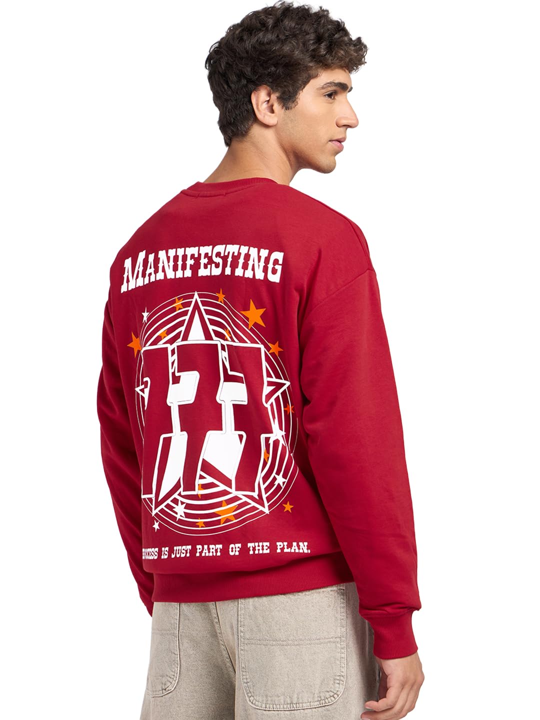 bewakoof Men's Graphic Printed Oversized Fit Full Sleeve Round Neck Terry Sweatshirt-picture-34