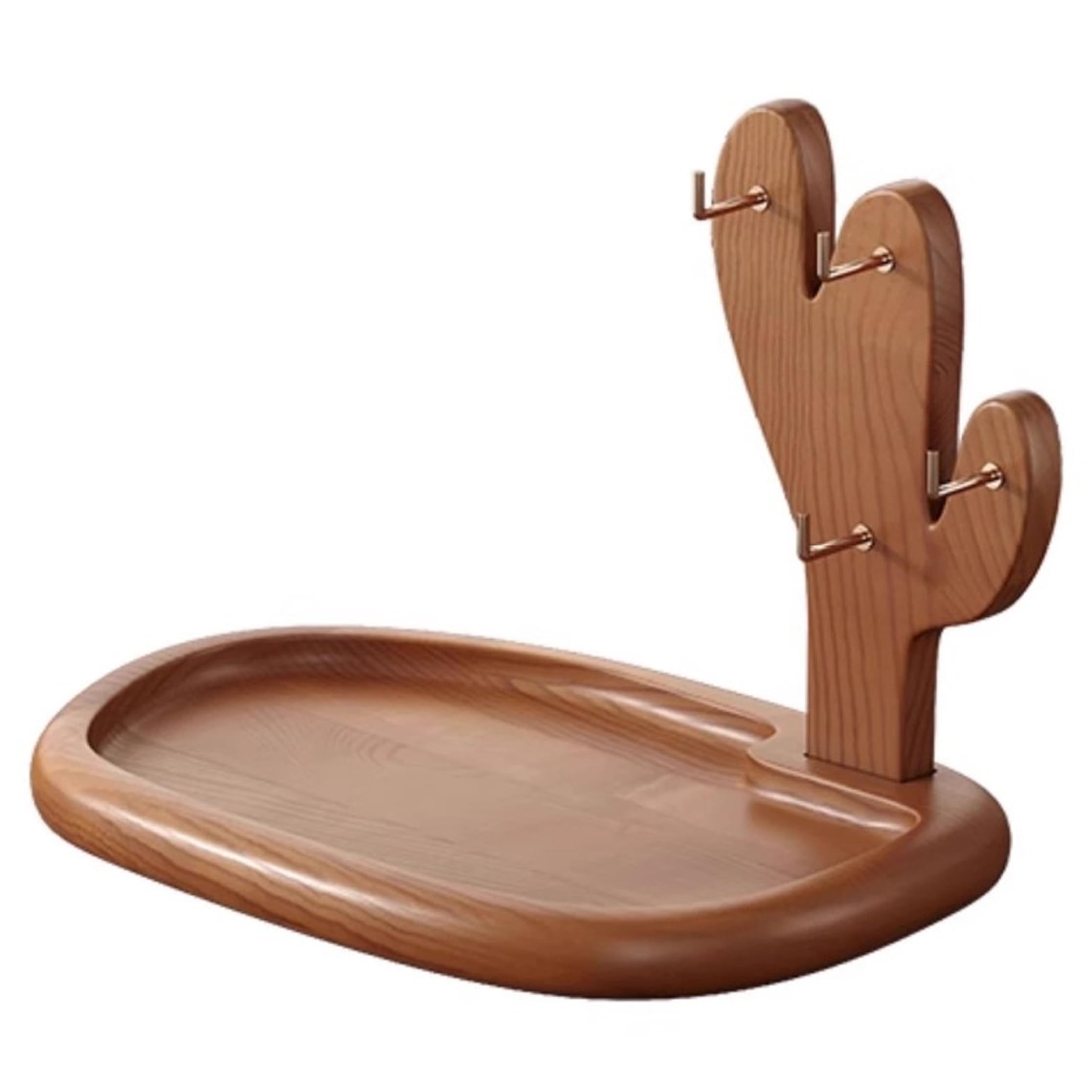 Ameble 4 Hooks Wooden Key Tray, 9x6x6 Inch Valet Organizer & Jewelry Holder for Entryway, Dresser, Nightstand, Catchall for Wallet, Watch, Sunglasses