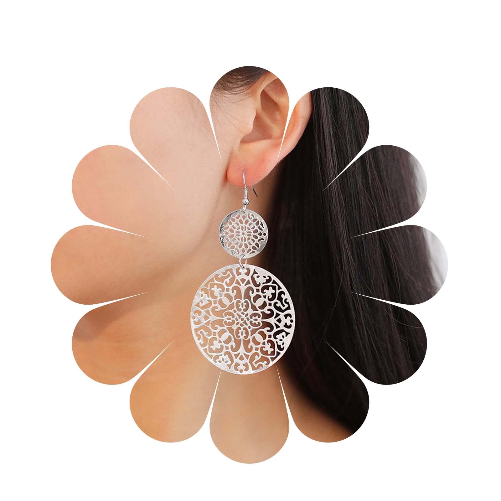 Orecchini Goccia Boho Mandala Fiore In Argento - Design Etnico Tribale Per Donna - 3
