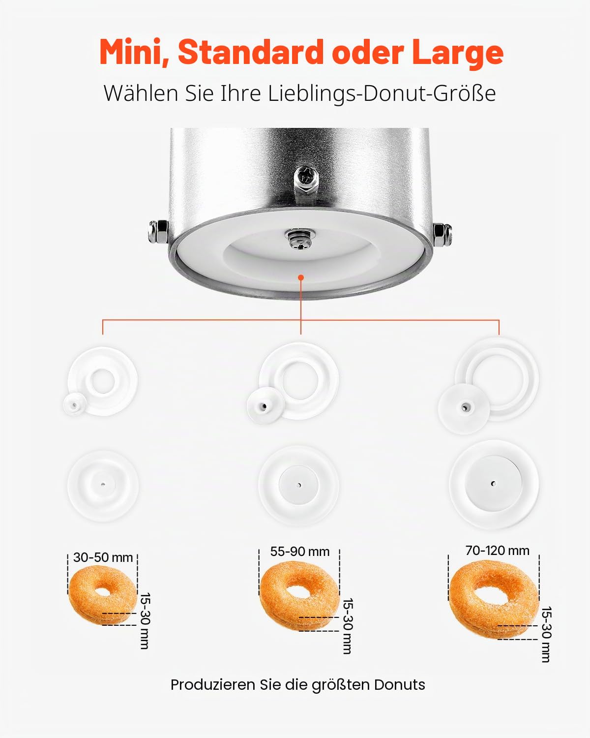 VEVOR kommerzielle automatische Donut Maschine Maker, einreihige Herstellungsausrüstung aus Edelstahl (90 Stk./h) elektrische Donut-Fritteuse mit 3 Formengrößen für Bäckereien Restaurants Café