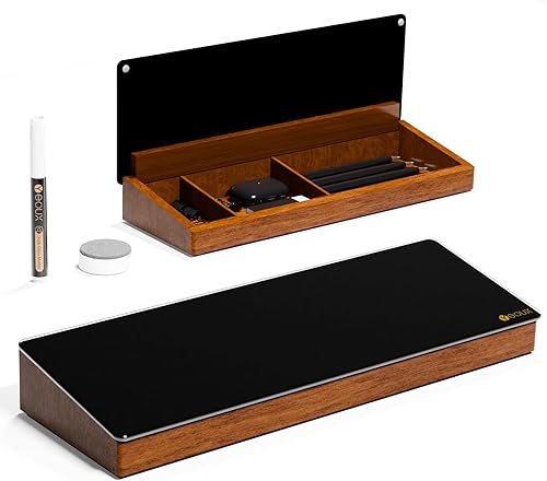 Pizarra de escritorio de cristal negro de borrado en seco con organizadores de madera para suministros de oficina pequeños, tablero de escritorio,