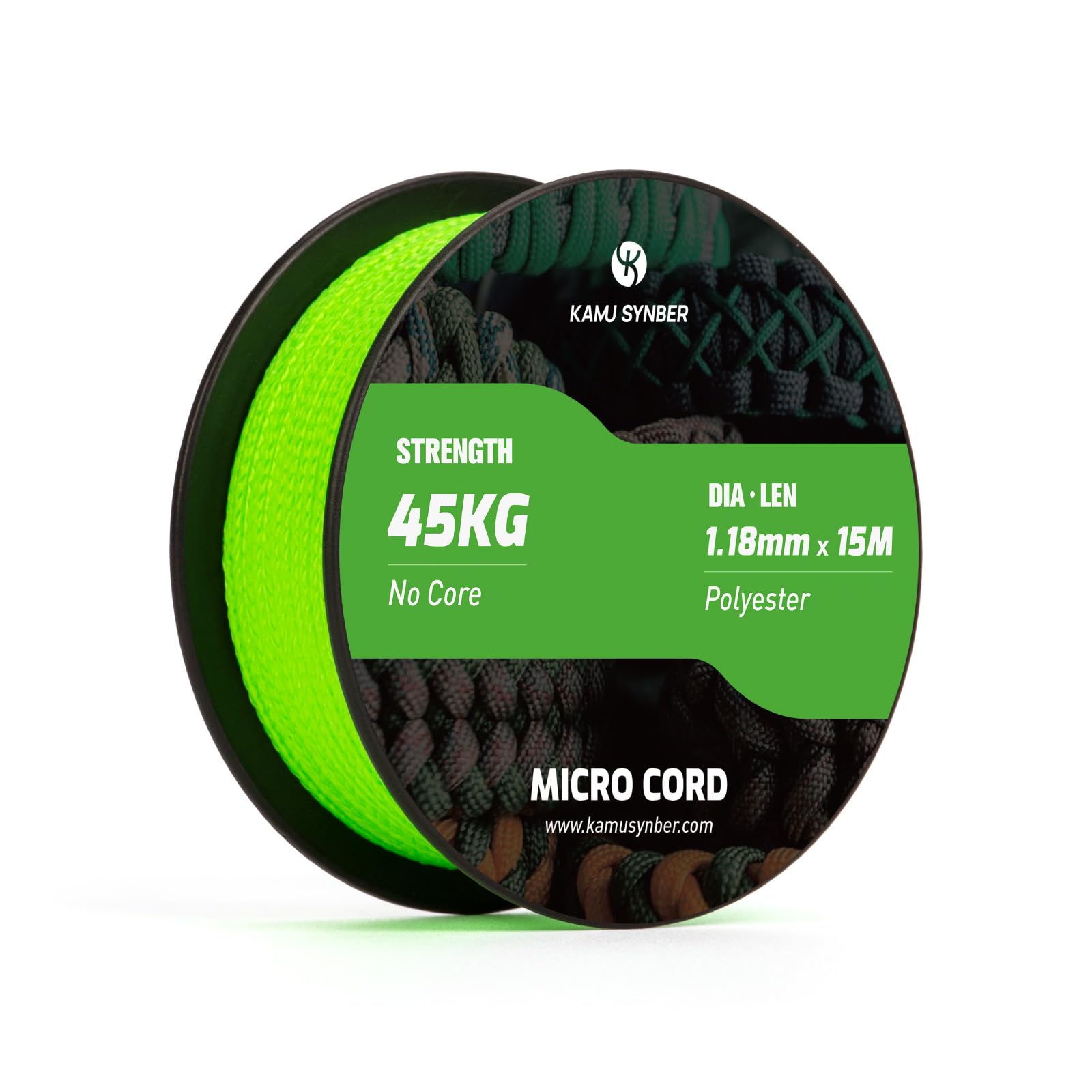 Kamu Synber Micro Cord 1.18mm Paracord Braided Rope 15m Spool for Bracelet, Crafting, Jewelry Making, Key Chains | Support 45kg | Neon Green