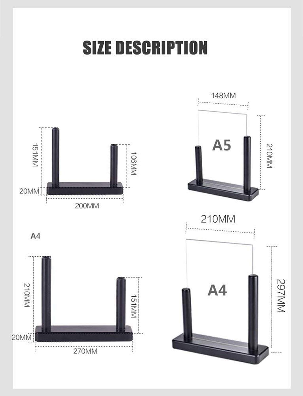 Supporti da Tavolo in plastica acrilica,A4 / A5,Espositore a T Trasparente bifacciale,Base in Legno,Ideale per promozioni,ristoranti,Cornici per Foto,Documenti e Altro