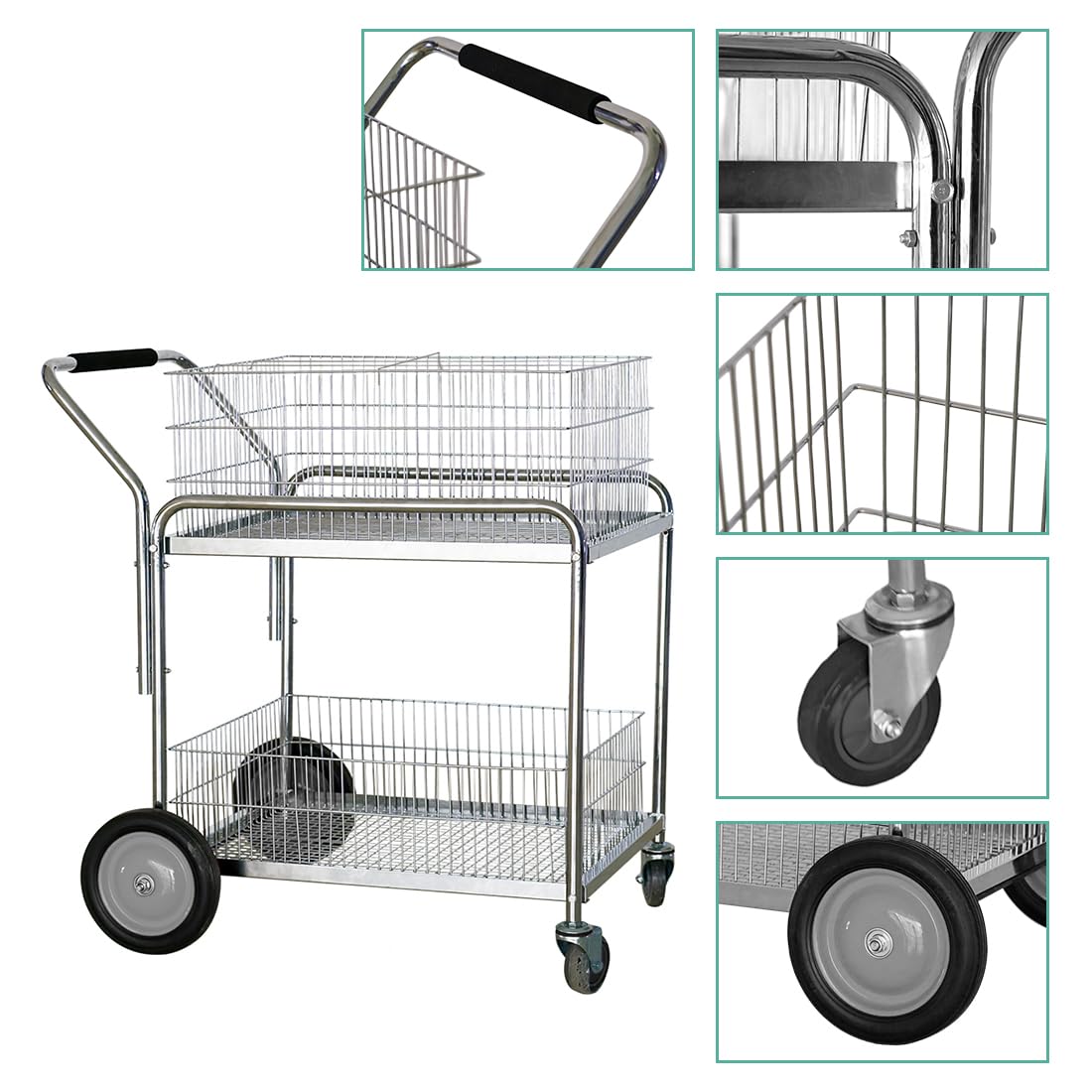 Carro postal con 2 cajas de almacenamiento de metal, carrito multiusos con asa, carrito de oficina con ruedas, carpeta de archivos, carro de almacenamiento, carro de carpeta, carro, carro,