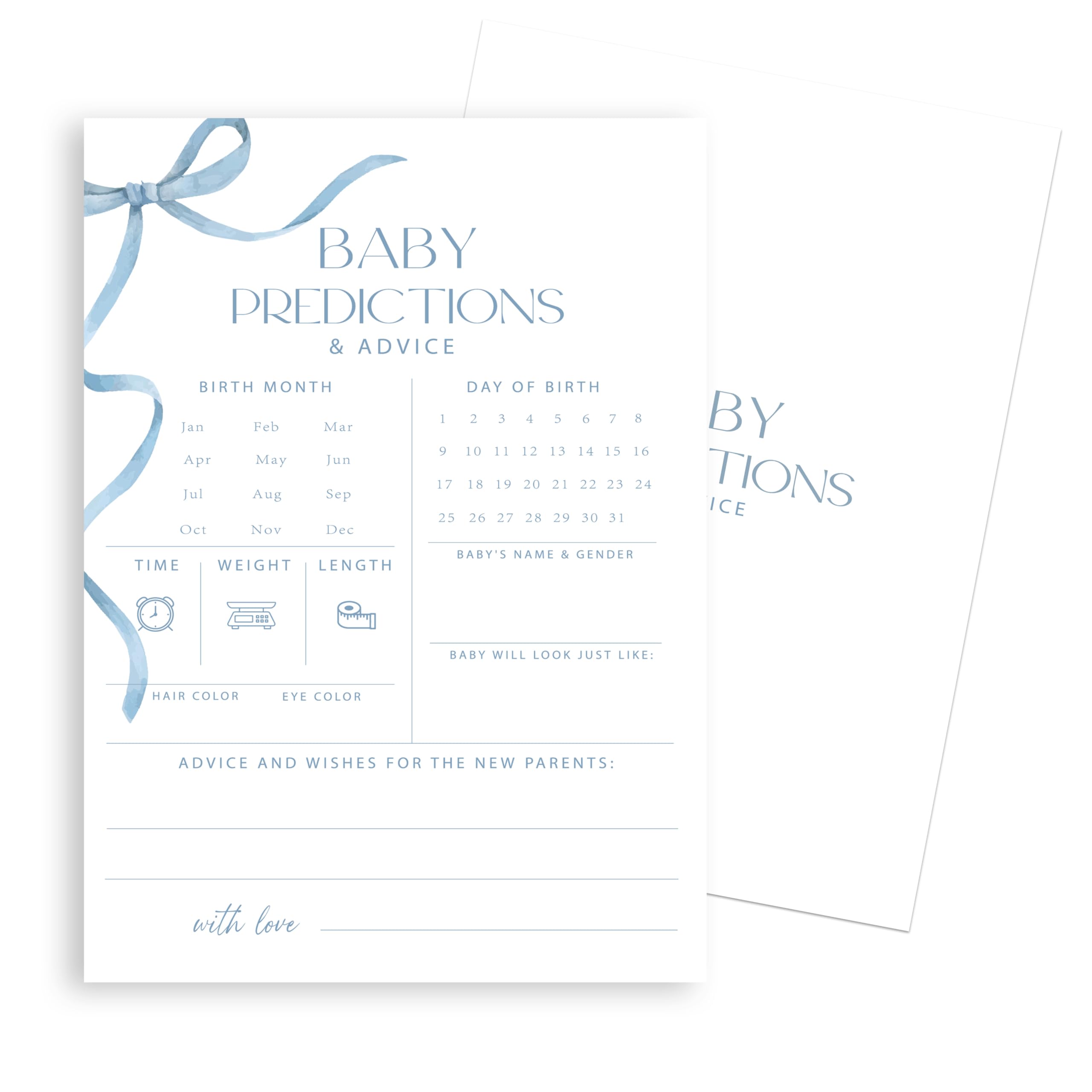 Photo 1 of patcate Advice For New Parents Baby Shower, Baby Predictions & Advice Cards For Baby Shower Games Activities, Wishes for Baby, 25 Double-Sided Thick Cards – Blue Bow A02