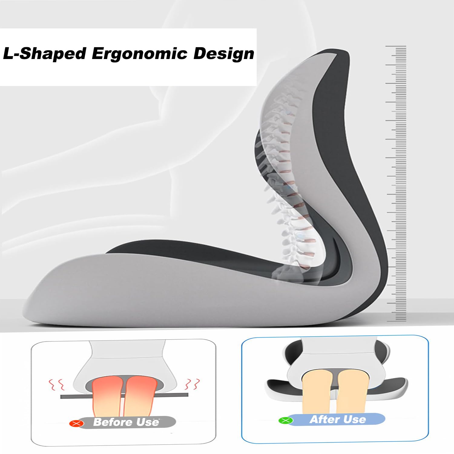 Cuscino per Sedile Ortopedico con Supporto Lombare,Cuscino Ergonomico Comfort in Memory Foam per Ufficio E Auto,Supporto per Schiena e Glutei (grigio)