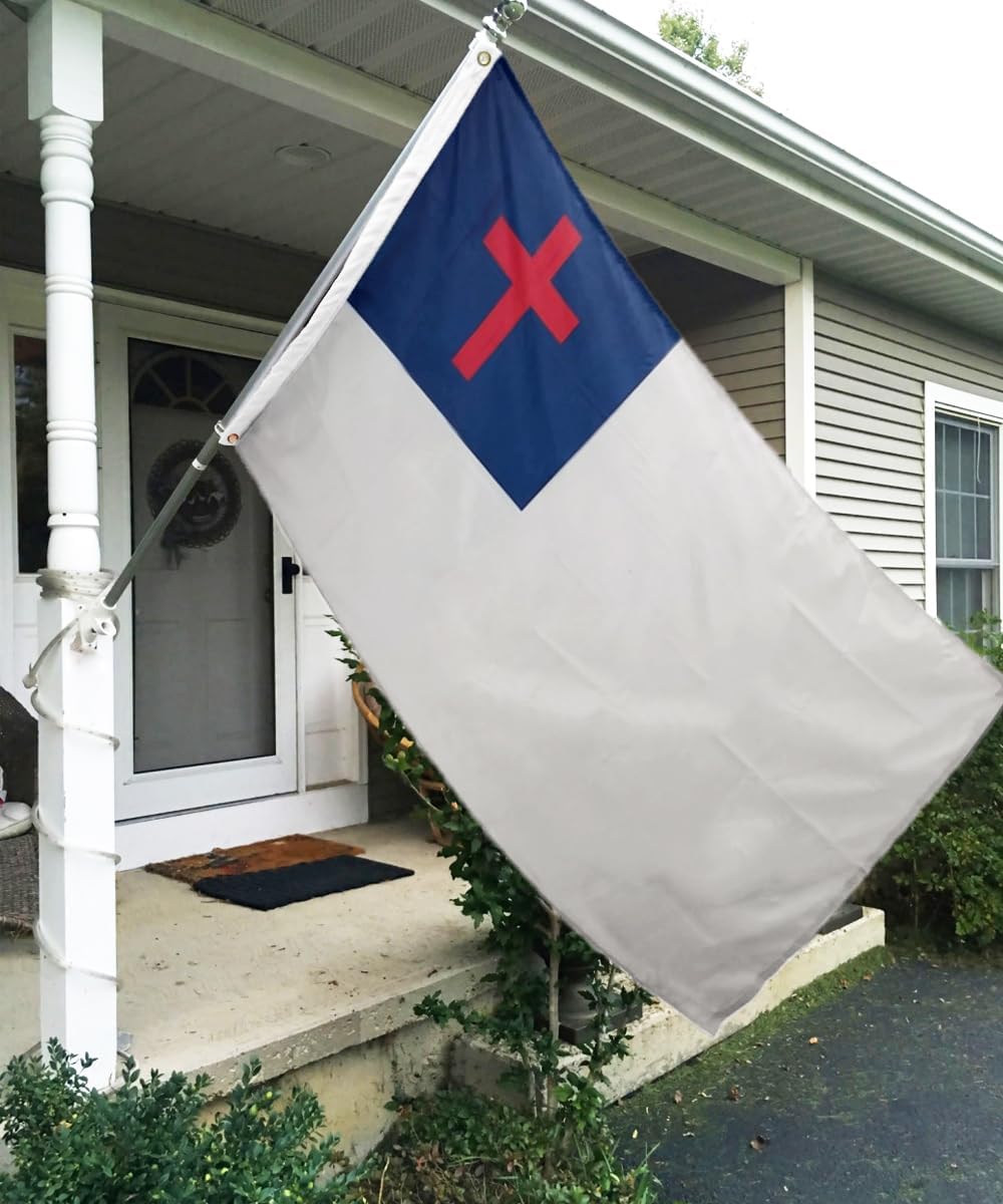 Christian Flag 3x5 Outdoor Double Sided- Heavy Duty 3ply Christianity Cross Church Jesus Faith Flags Super Durable Jesus Flags 4 Rows Stitched Edge Canvas Header with 2 Brass Grommets