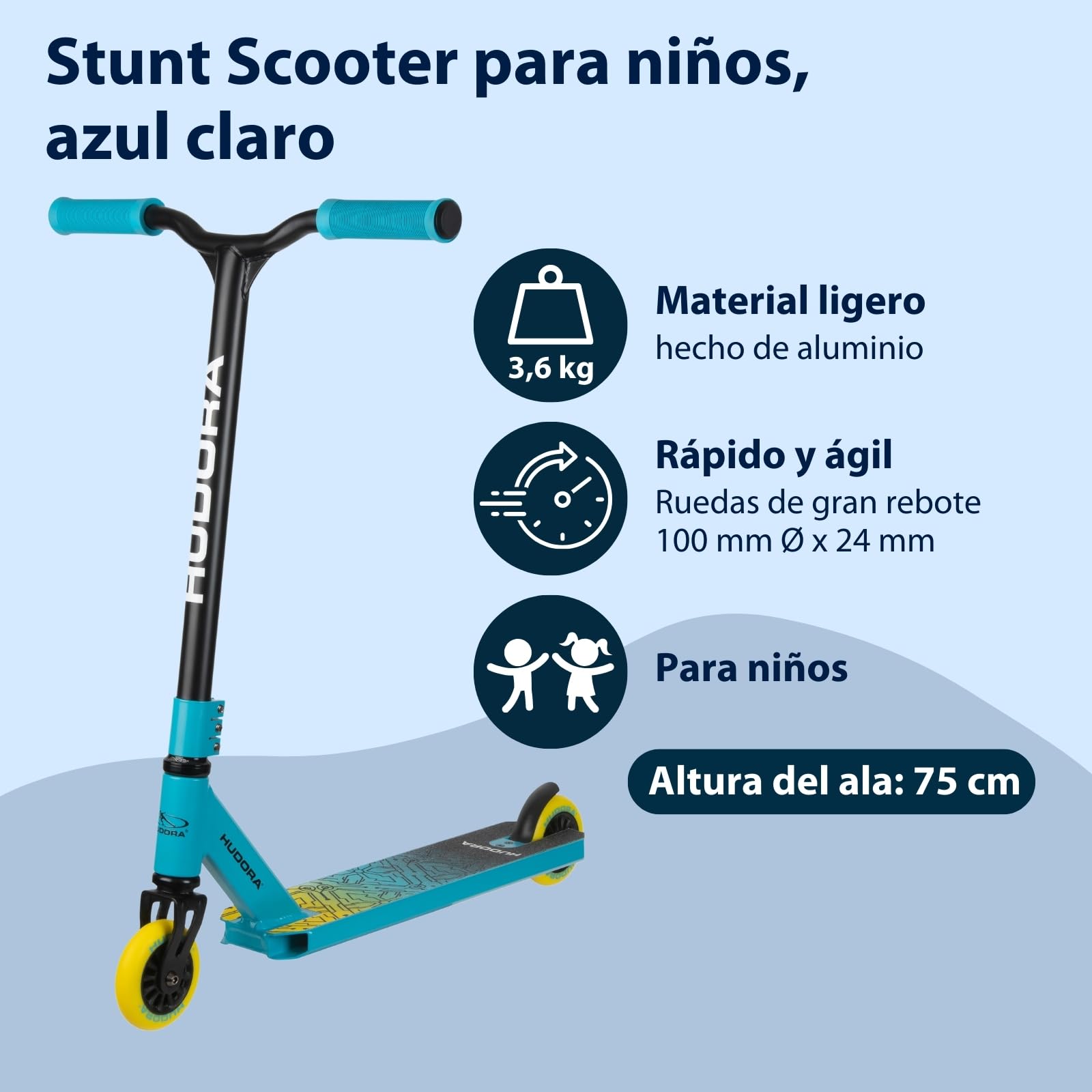 Hudora Stunt Scooter Kids Stunt Scooter for Children Aged 6-10 I Sturdy Freestyle Scooter with 360° BMX Steering - Child-Friendly Trick Scooter for up to 100 kg