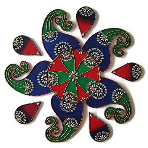 Ethnic Avenue Diwali Christmas Decorations Wooden Handmade Rangoli - 11 Piece Rangolis for Floor, Table or Wall Decor