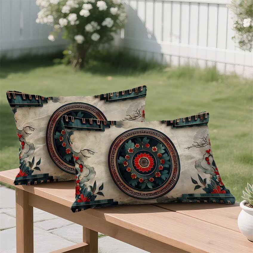 Housse coussin extérieur 50x70 imperméable lin taie oreiller rectangulaire fleur - 3