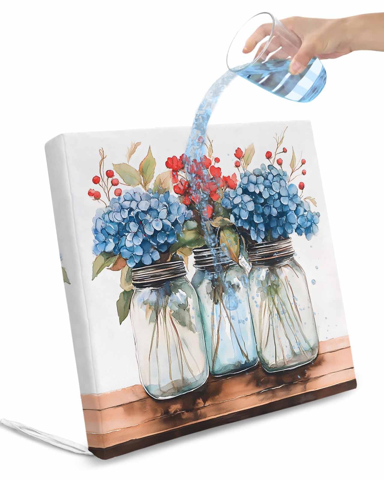 2 Pack Flower Floral Waterproof Cushion Covers with Ties, Outdoor Patio Chaise Lounge Chair Seat Cushion Slip Covers Replacement(Only Cover) Red Blue Eucalyptus Plant Summer Spring 24