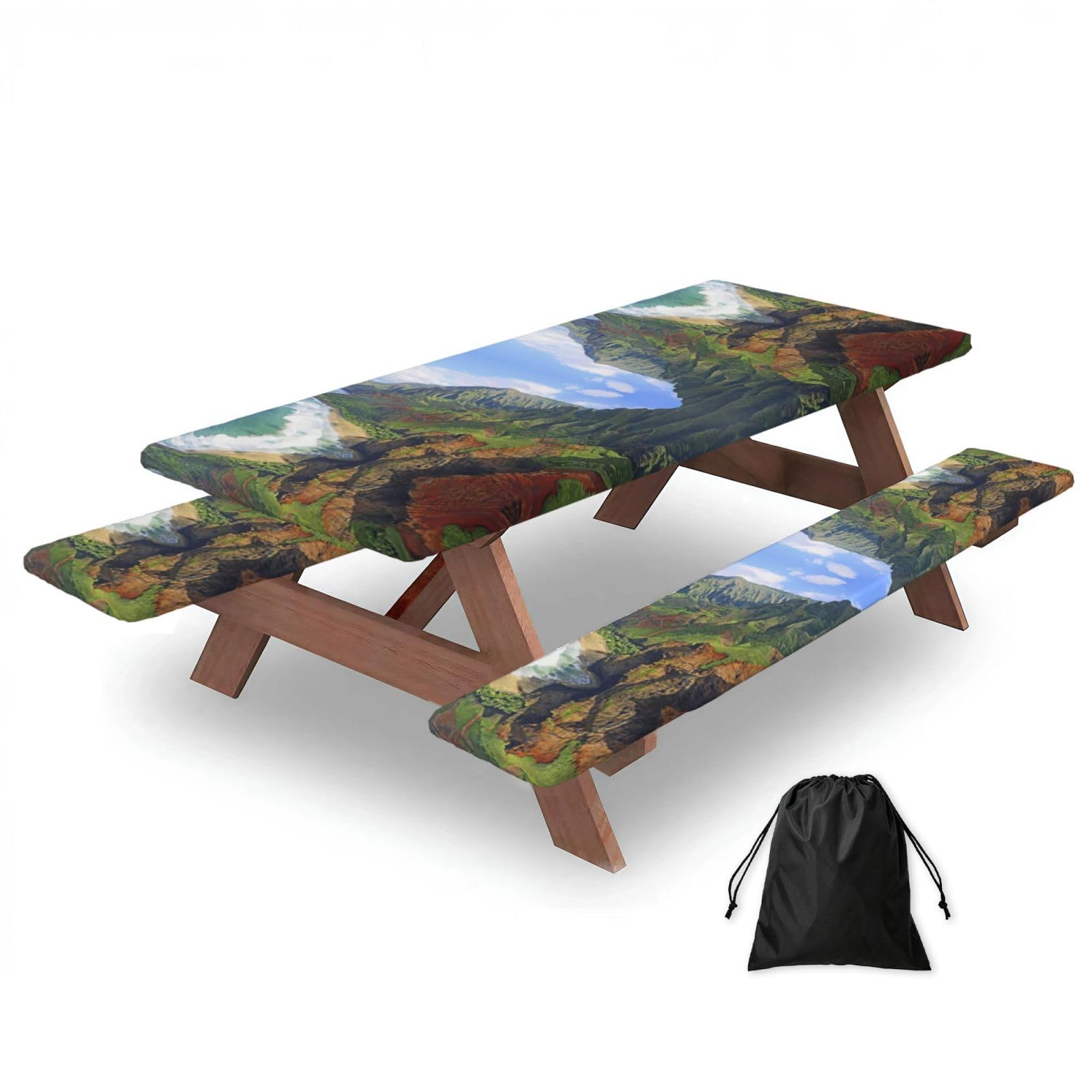 Kauai Hawaii Seashore Print 3 Pack Wipeable Picnic Bench Cover And Table Cover Lightweight Table Cloth For Camping Outdoor