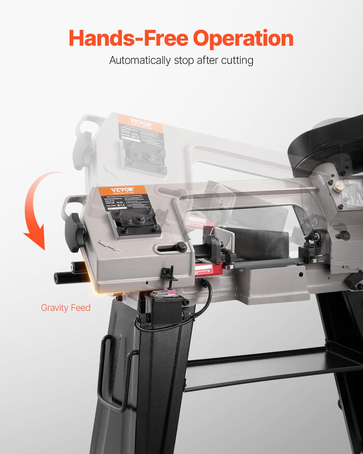 VEVOR Sierra de Cinta Horizontal Portátil 86 x 41 x 135 cm para Corte Horizontal y Vertical de Metal con Motor de 550 W, Ajuste de Ángulo de 0 a 45°, Velocidad Variable, para Metal, Madera y Plástico