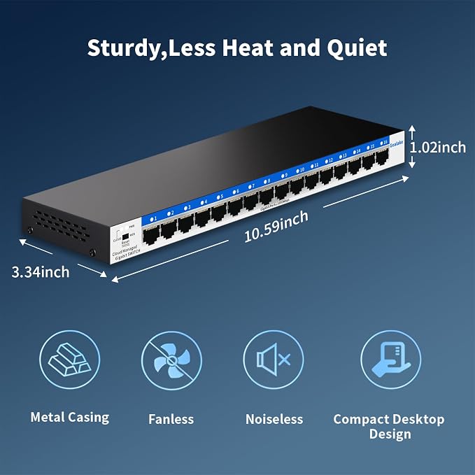 Goalake Switch Gestionado 16 Puertos Gigabit Metal Azul miniatura 7