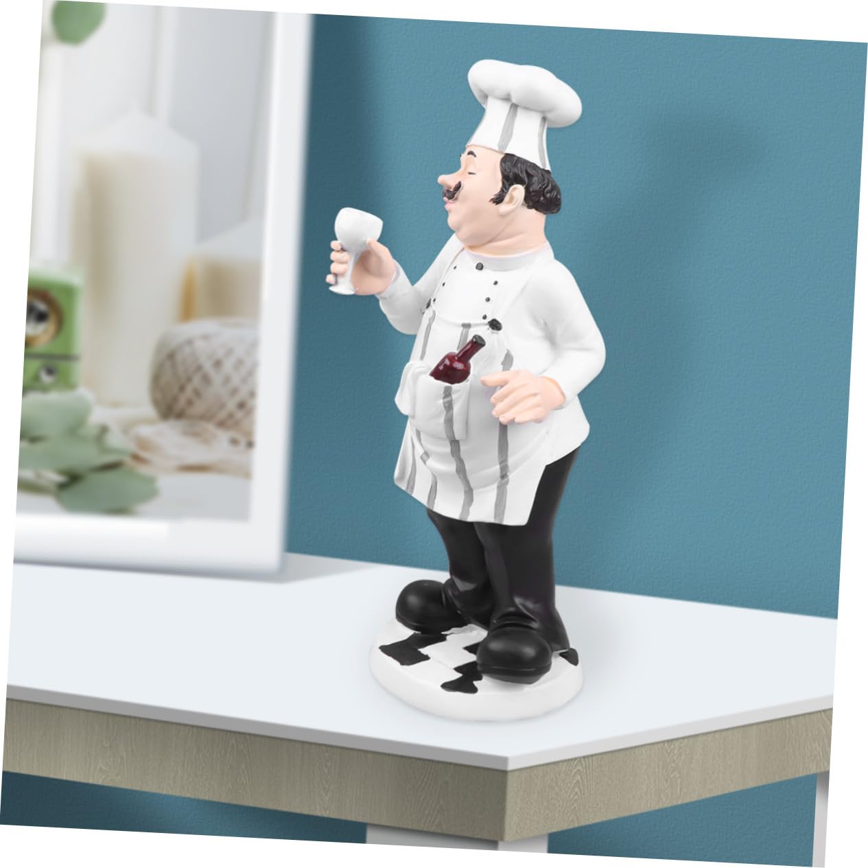 Statua da Chef in Resina Stile Europeo Bianco Ornamento da Cucina per Casa o Bistro Base Stabile Decorazione per Tavolo