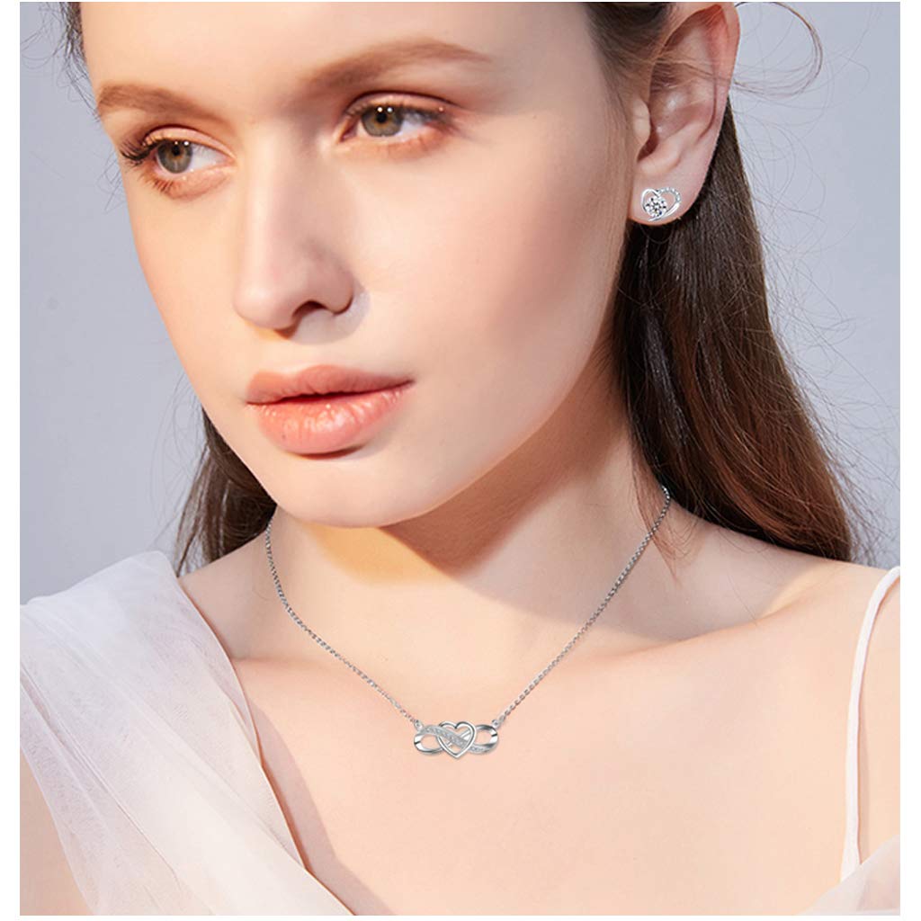 Parure Gioielli per Donna Ragazze, Argento 925, Collana e Orecchini Set Infinito Cuore, Regalo Natale Compleanno Festa Della Mamma