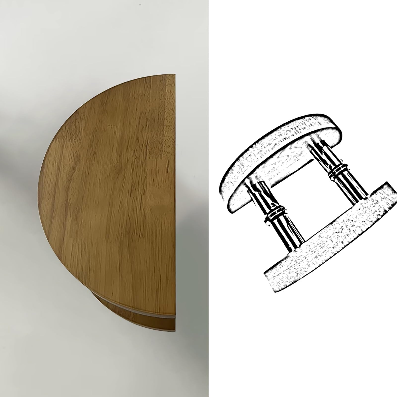 Poignée de porte d'entrée pour maison chaleureuse, demi-cercle en bois marron double face